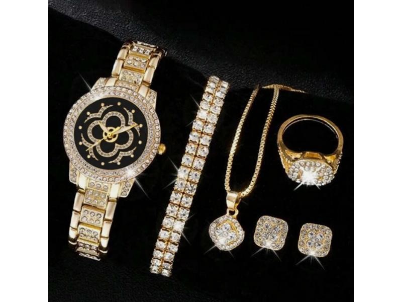 6-Piece Set.Watch, Necklace, Bracelet, Ring & Earrings (Gift Box Included)