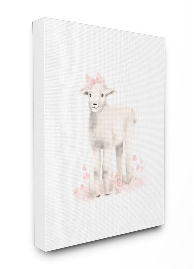 STUPELL INDUSTRIES Sweet Baby Lamb with Pink Bow Oversized Stretched Canvas