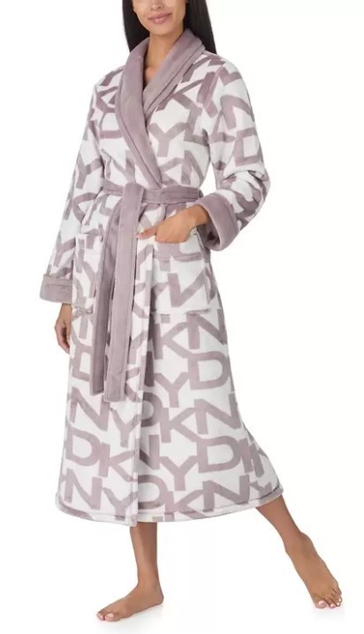 DKNY Women's Long Plush Robe, Size M, Quail. NB: not in original packaging.