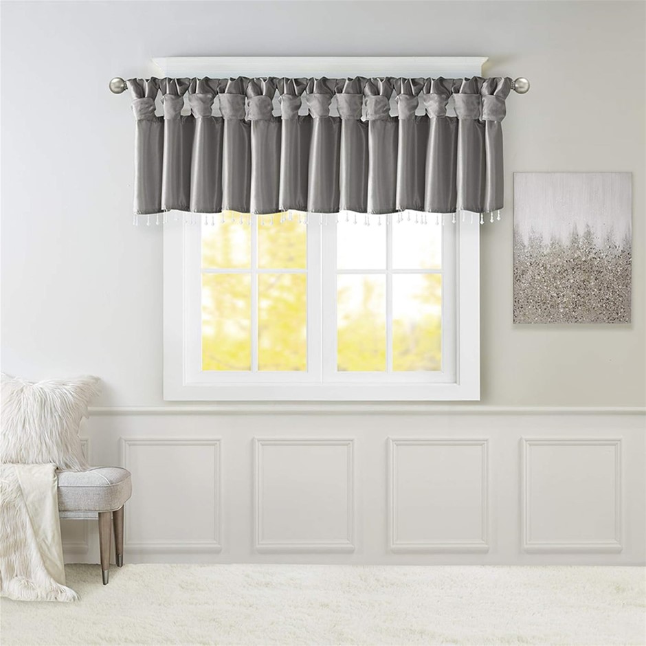 MADISON PARK Emilia DIY Twist Tab Top Finish Beads 1 Window Valance, Charco