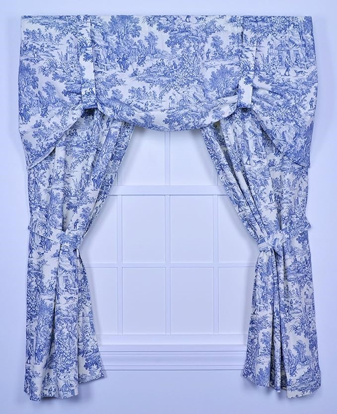 VICTORIA PARK Toile 68-Inch-by-54 Inch Tailored Panel Pair with Tiebacks, B