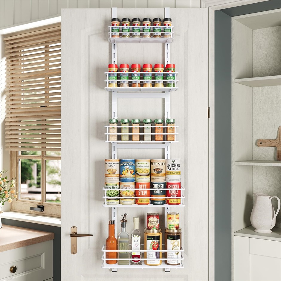 PURDAZ Adjustable 5-Tier Over the Door Pantry Organizer.