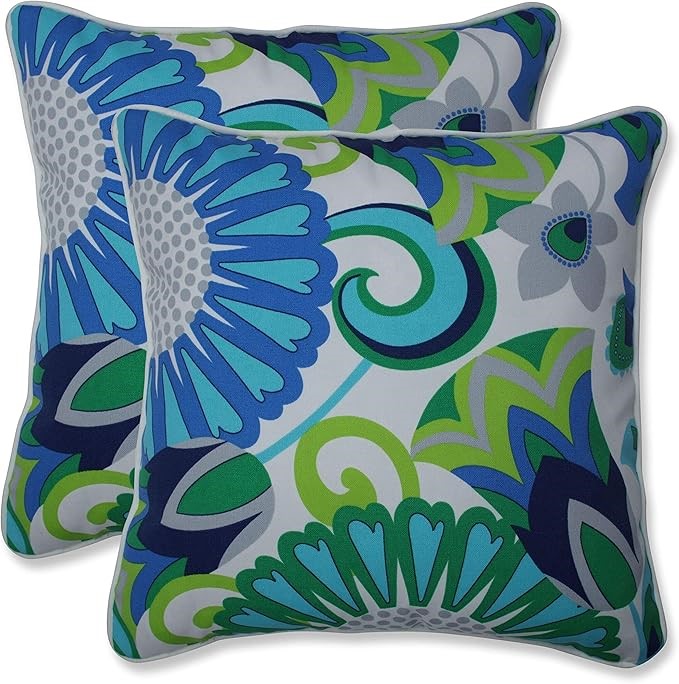 PILLOW PERFECT Bright Floral Outdoor Throw Accent Pillow, Plush Fill, Weath