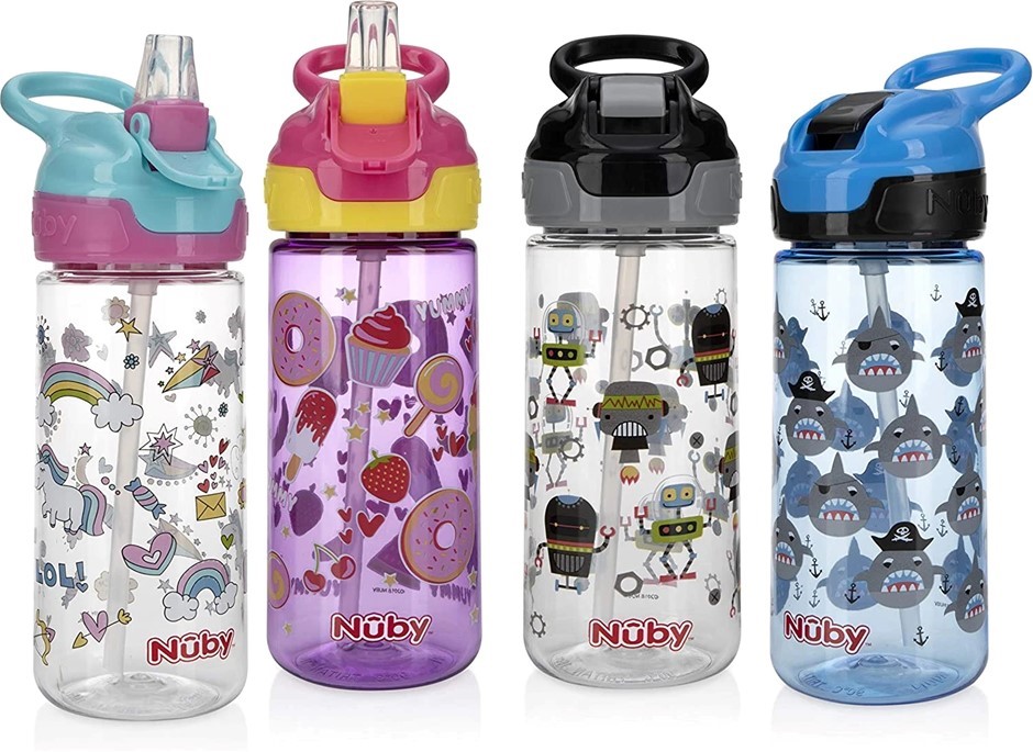24 x Nuby Tritan Printed Flip-It 540ml Cup. RRP: $479.  Buyers Note - Disco