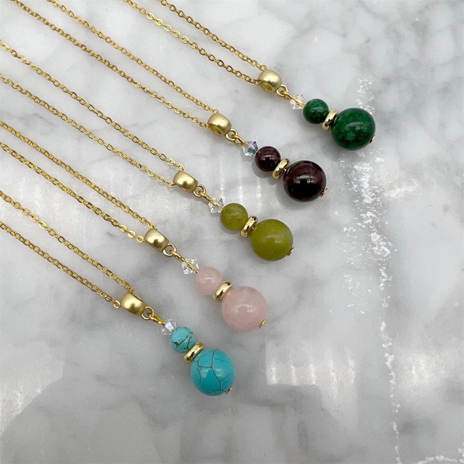 Assorted  Gemstone & Swarovski® AU Crystal Gold Plated Necklaces - 5 Pcs