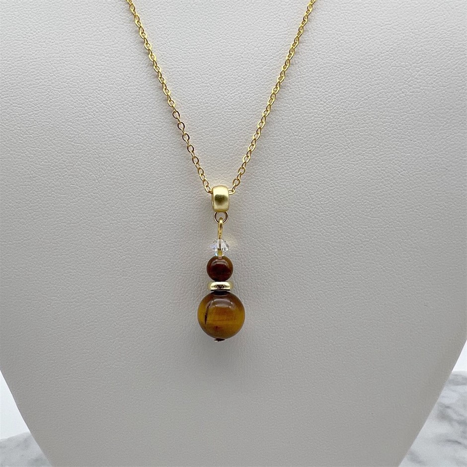 Tiger Eye & Swarovski® AU strian Crystal Gold Plated Pendant Necklace