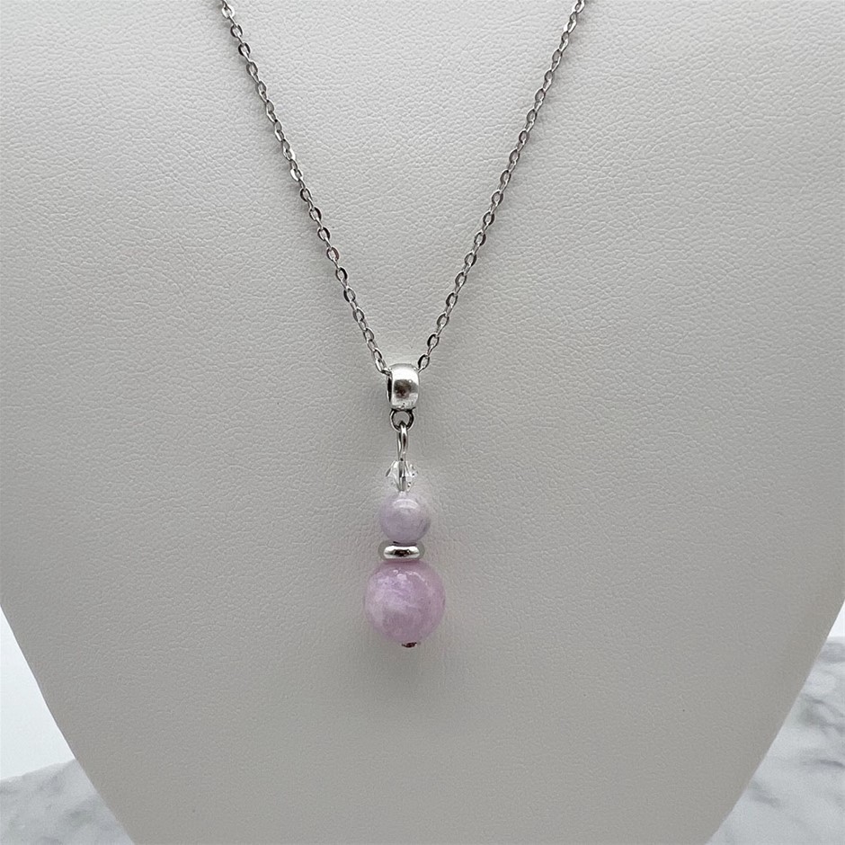 Kunzite & Swarovski® AU strian Crystal Platinum Plated Pendant Necklace