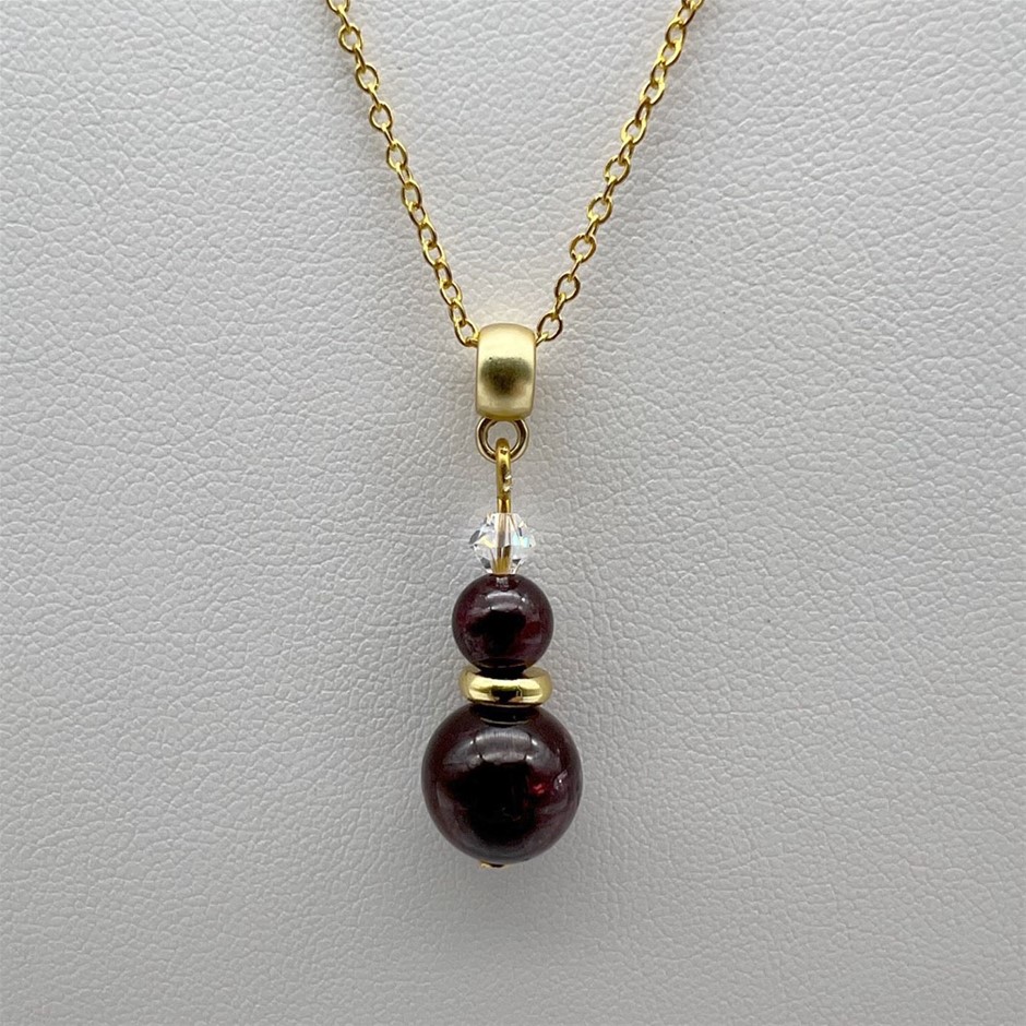 Garnet & Swarovski® AU strian Crystal Gold Plated Pendant Necklace