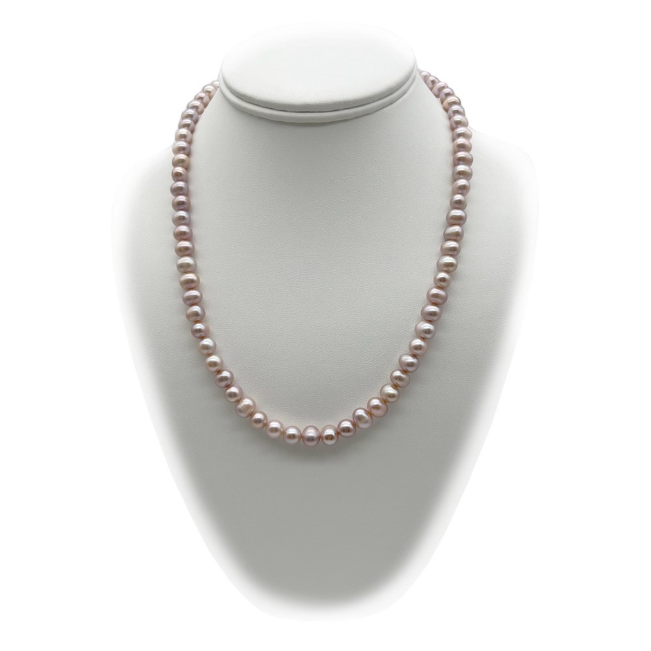 7-8mm Lavender Potato Shape Pearl with Real Platinum Plated Necklace