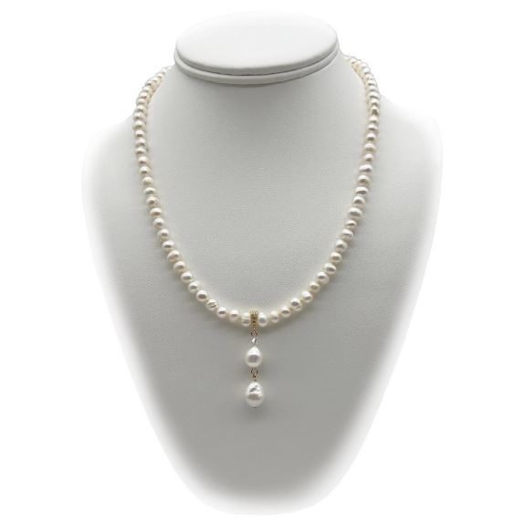 Freshwater, Baroque Pearl & Black Agate with Real Platinum Plated Necklace