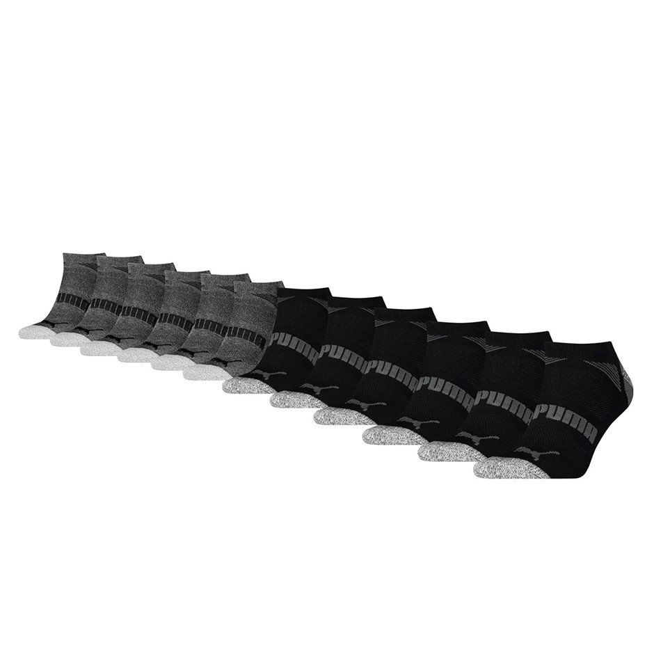 12 Pairs x PUMA Men's LowCut Repreve Socks, Shoe Size US 10-13, Black/Grey.