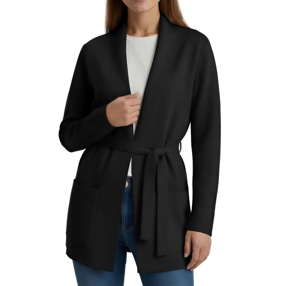 COMO VINTAGE Women's Belted Cardigan, Size S, Black.