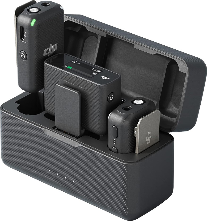 DJI Mic (2 TX + 1 RX + Charging Case), Wireless Lavalier Microphone, 250m (