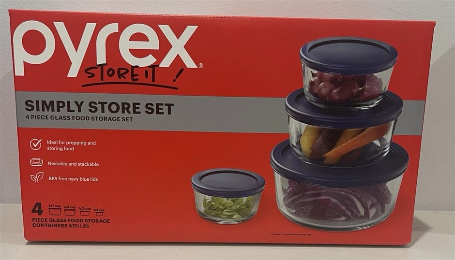 PYREX 4pc Simply Store Container Set. NB: Minor use, not in original packag