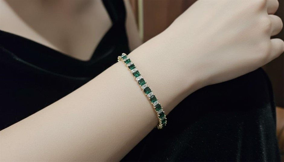 925 Sterling Silver Tennis Bracelet   Green Simulated Diamonds-adjustable