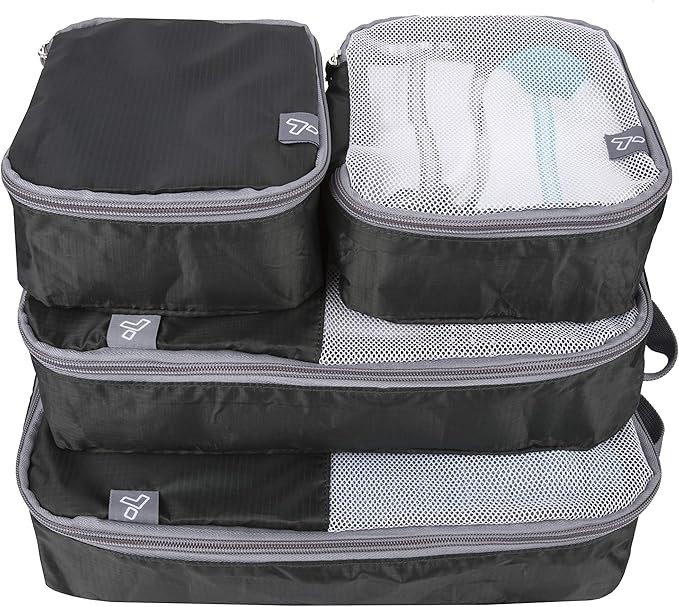 TRAVELON Set of 4 Soft Packing Organizers, Black, Small:6"x7"x3" Medium:7"x