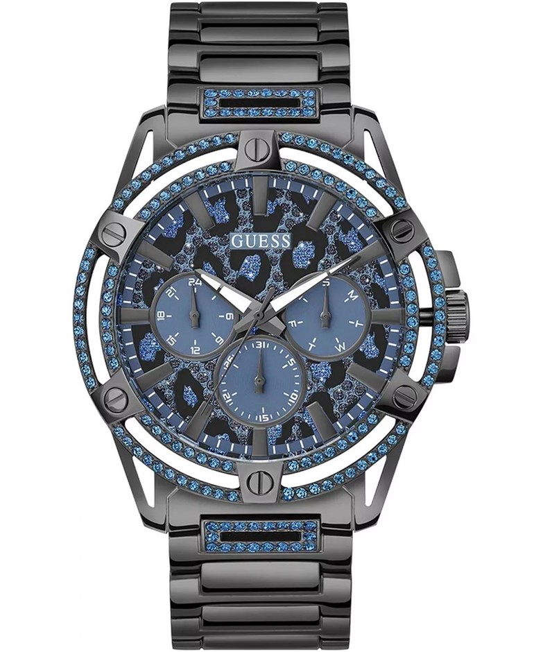 GUESS Men's Stainless Steel Blue Crystal Multi-Function Watch, Gunmetal, GW