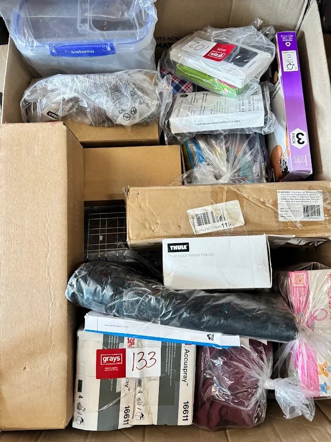 1 Box of Assorted Toys, Household Items, Apperals, Pet Essentials, Electron