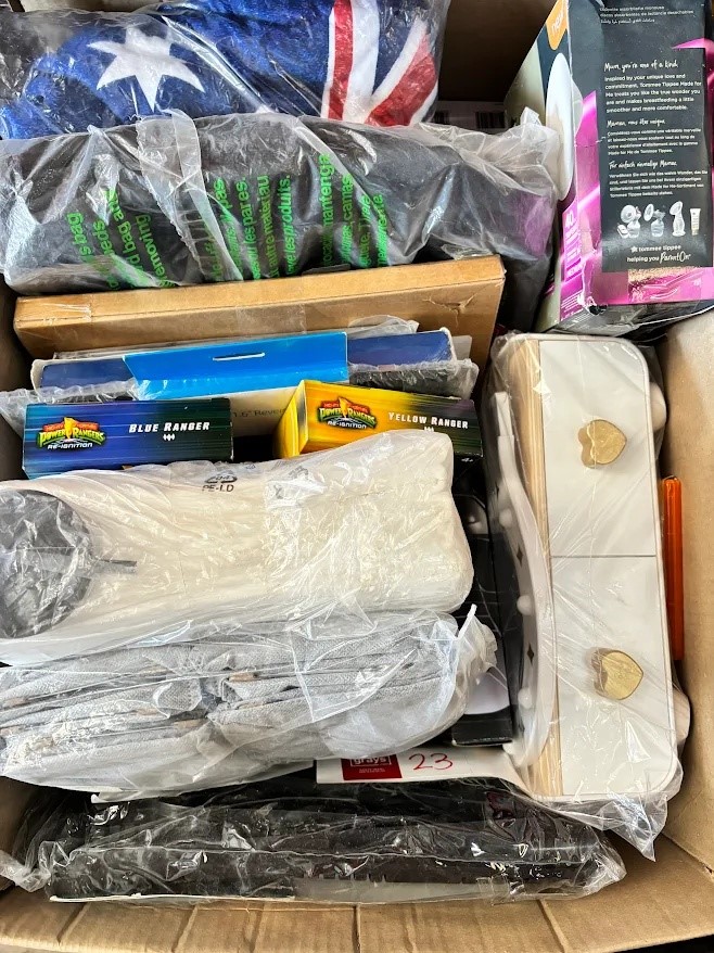 1 Box of Assorted Toys, Household Items, Apperals, Pet Essentials, Electron