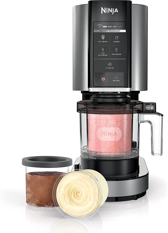 NINJA Ice Cream Maker, Colour: Cloud Silver.  Complete accessories. NB: Dam