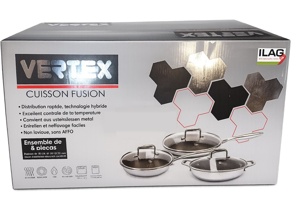 VERTEX 6 Piece Fusion Cookware Pan Set (20cm, 26cm, 30cm Pans) NB: no box