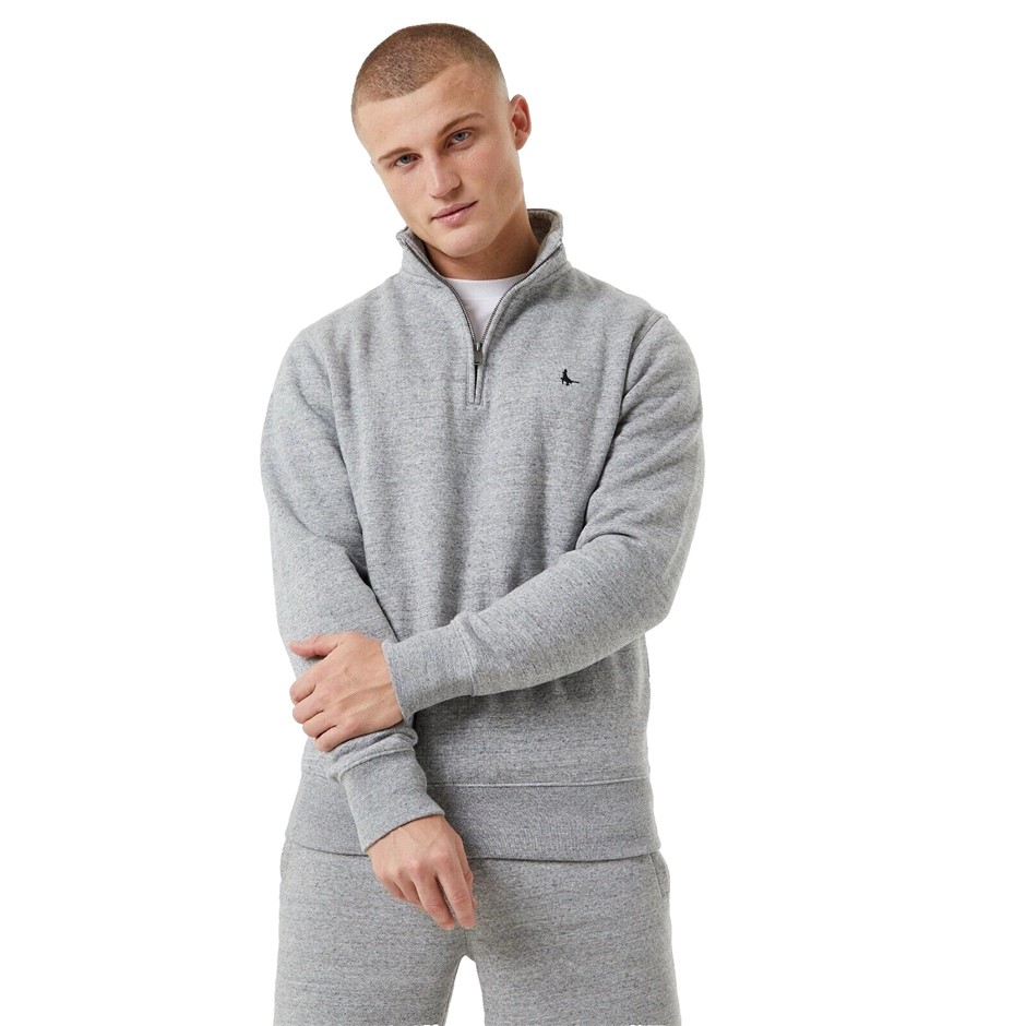 JACK WILLS Men's Barchester 1/4 Zip Pullover, Size XL, 75% Cotton, Grey Mar