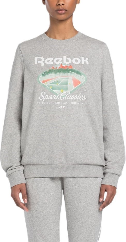 REEBOK Women's Court Sport FT Crew Sweatshirt, Medium, Medium Grey Heather