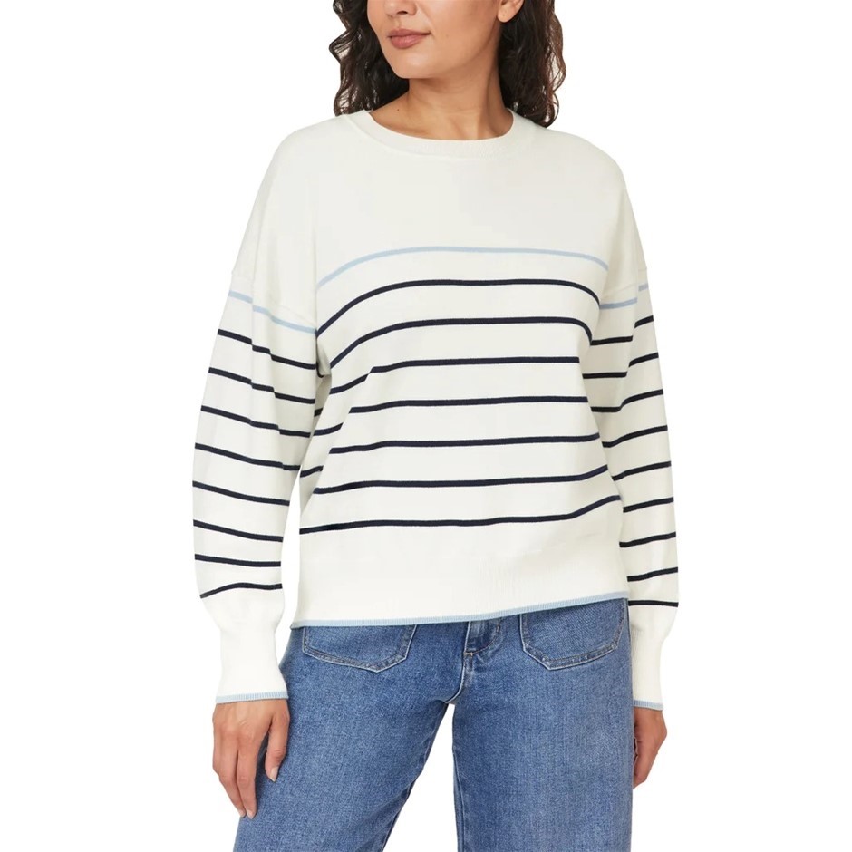 C&C CALIFORNIA Women's Sweater, Size L, White Stripe. Buyers Note - Discou