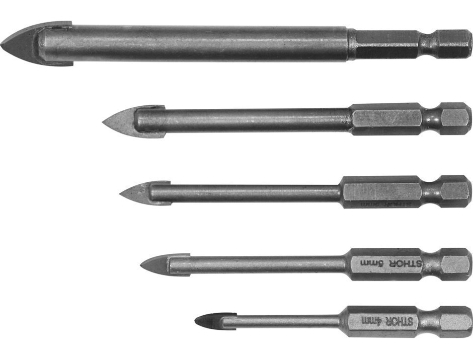 0027-5062698 · STHOR 5pc 1/4" Glass & Tile Drills Set, Sizes: 4-10mm.