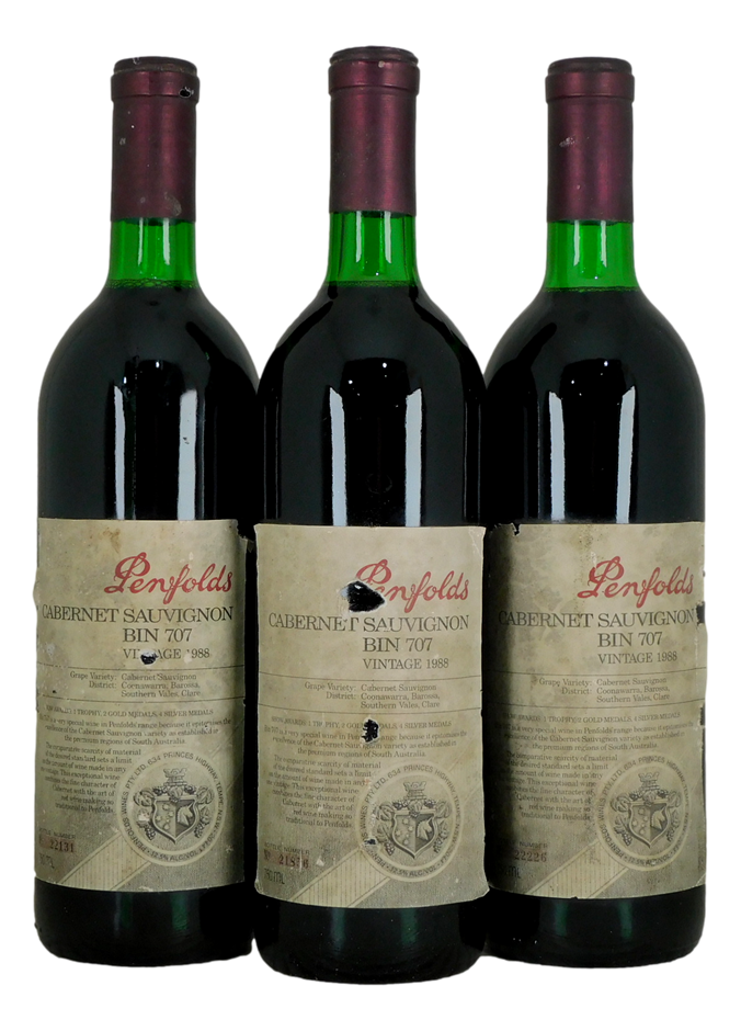 Penfolds `Bin 707` Cabernet Sauvignon 1988 (3x 750mL) SA