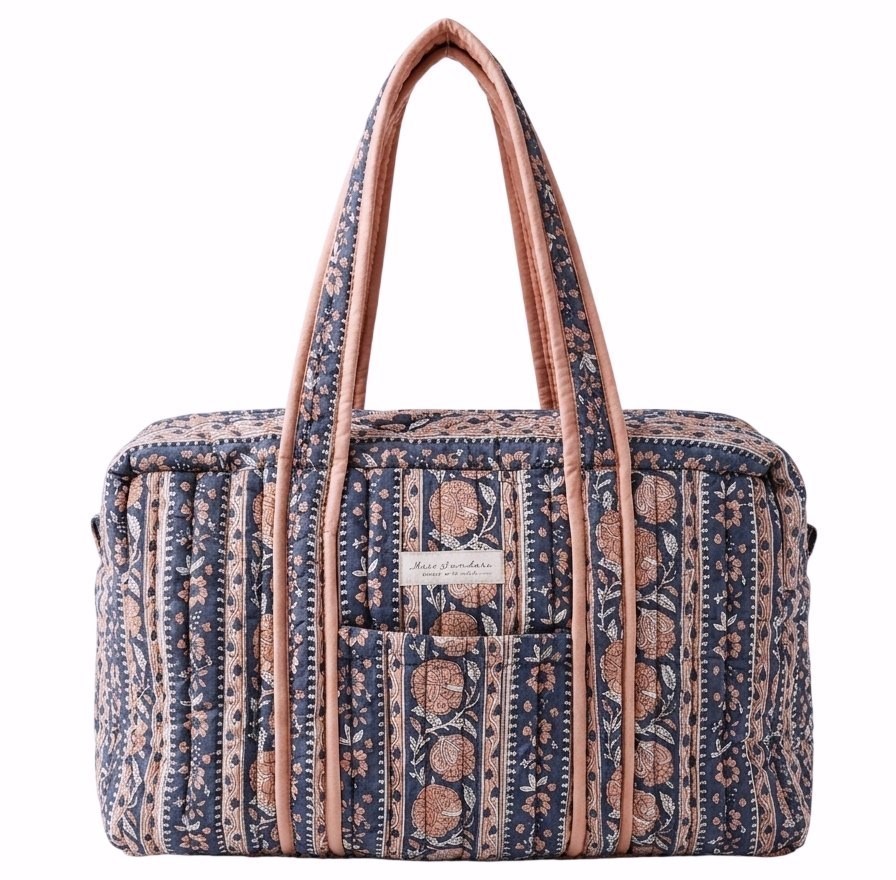 MISS SUNDARA Block Print Weekender Tote Shoulder Big Bag, Botanical Floral