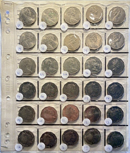 Australia 30 x Red Kangaroo and Emu Fifty Cent Coins