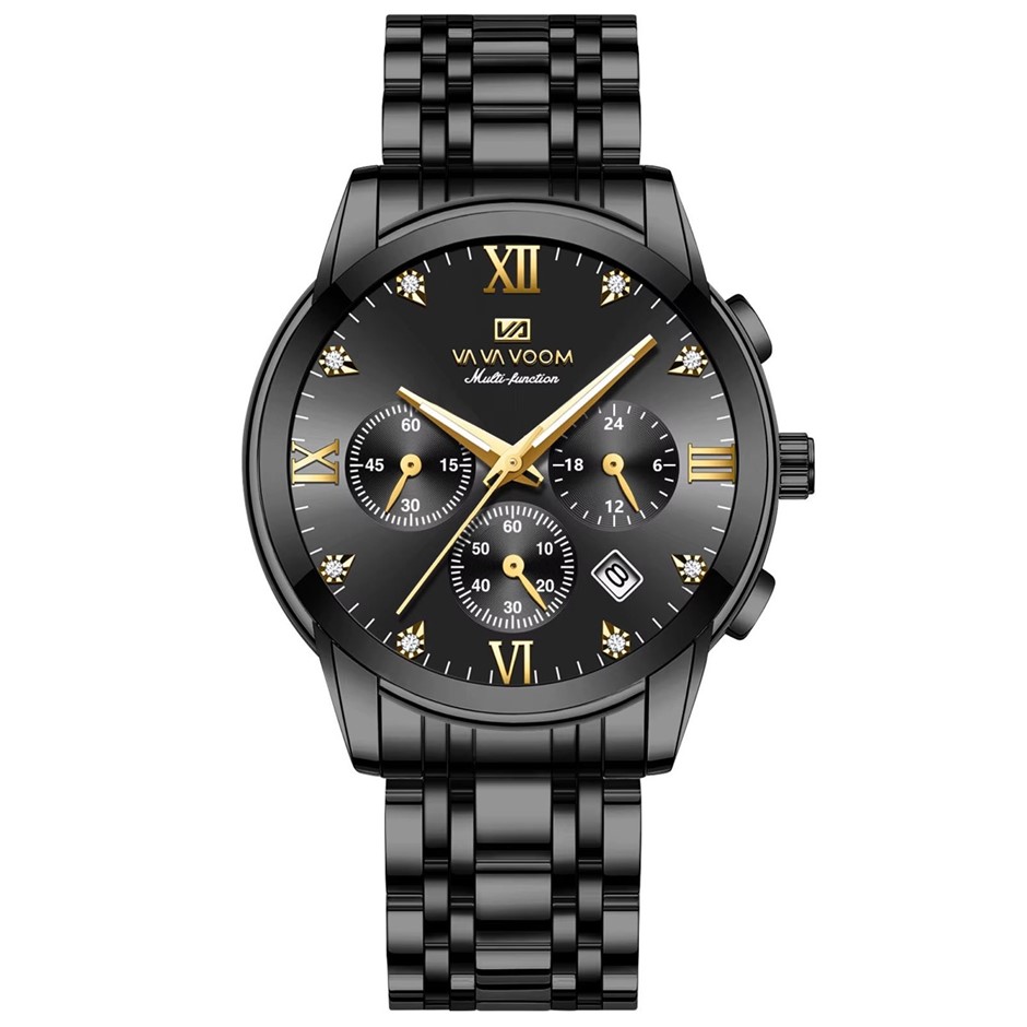 Men's Quartz Watch, with Simulated Diamonds & Multifunctional Dial