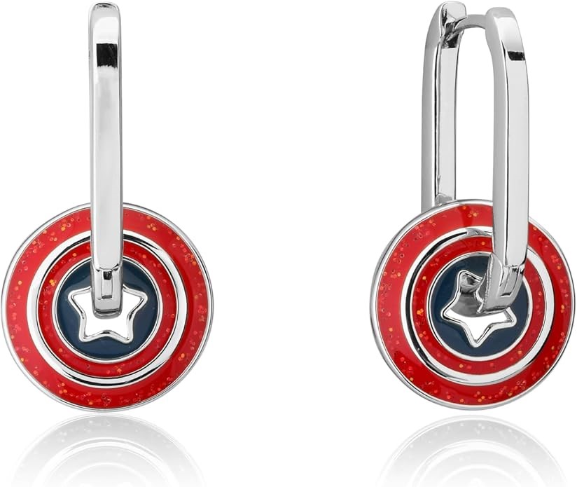 DISNEY Women's WGP CAPTAIN AMERICA DROP EARRI Drop Earrings, Silver, 3.5CM.