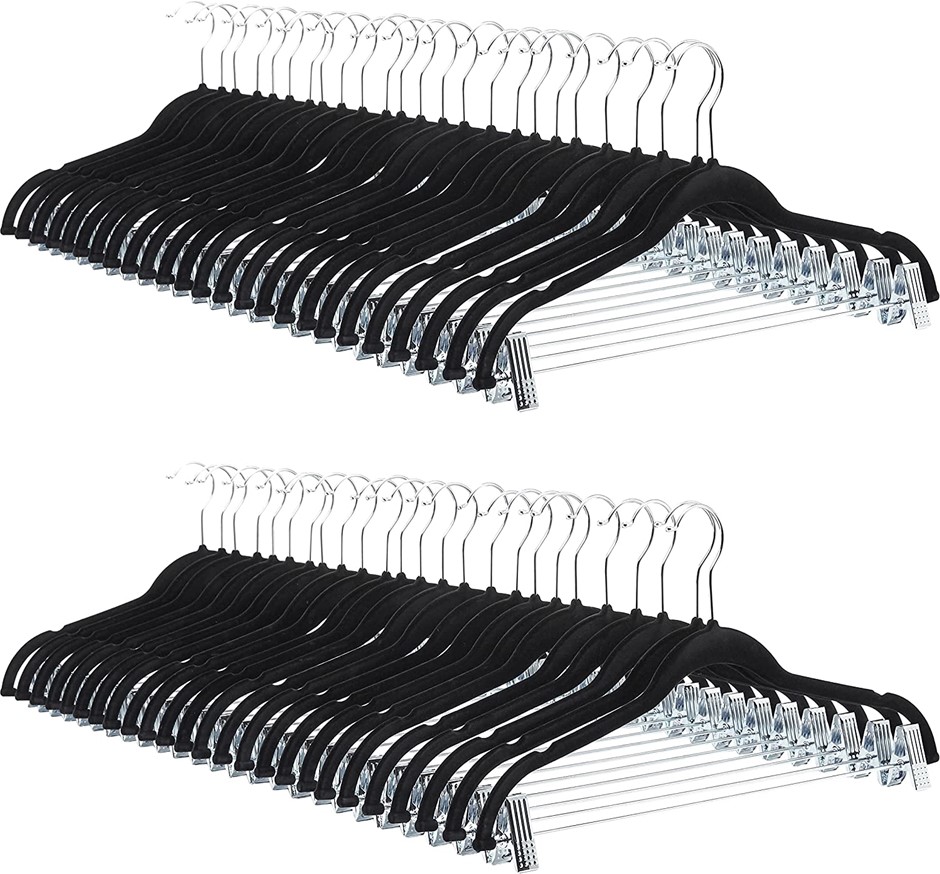 AMAZON BASICS Velvet Skirt Hangers with Clips, 50-Pack, Black. NB: May Be M
