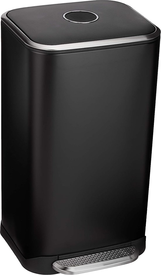 AMAZON BASICS 32 Liter Soft-Close Metal Trash Can with Liner and Foot Pedal