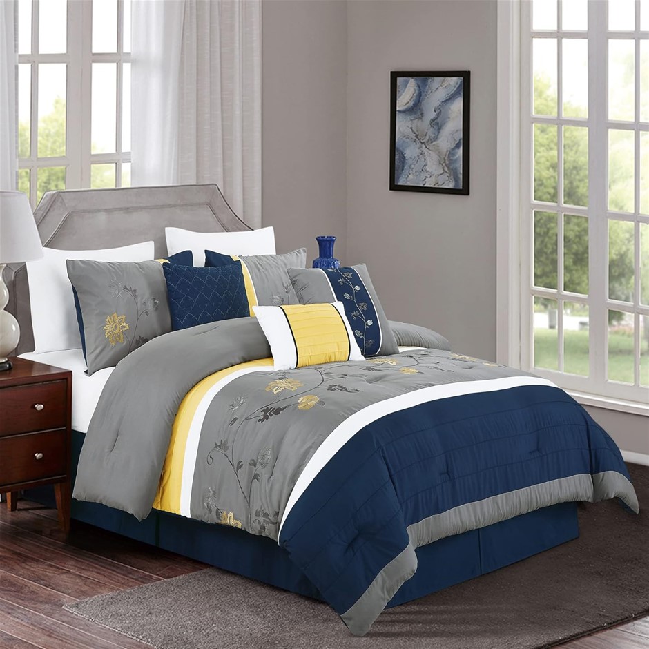 CHEZMOI COLLECTION Serene 7-Piece Luxury Autumn Floral Embroidery Comforter