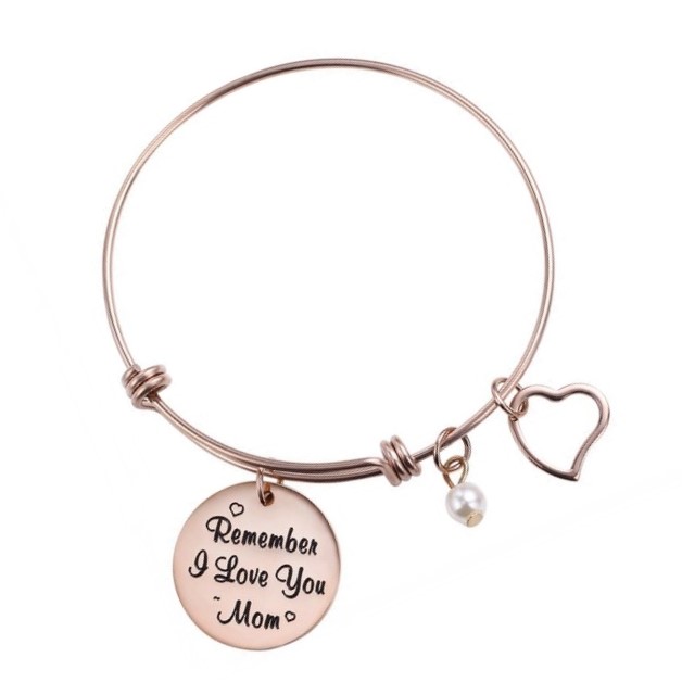 Stainless Steel "Remember I Love You Mom" Bangle in Rose