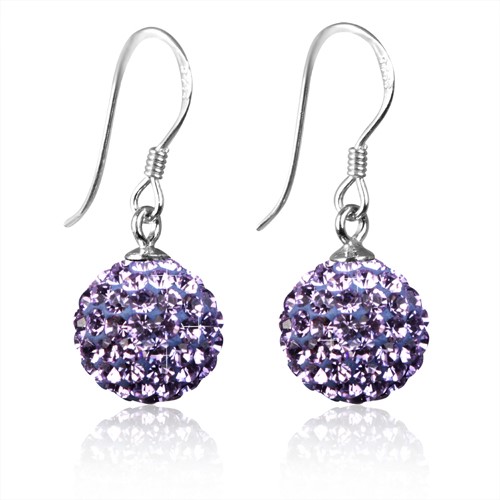 Light Purple Crystal Disco Ball Earrings with solid 925 Sterling Silver