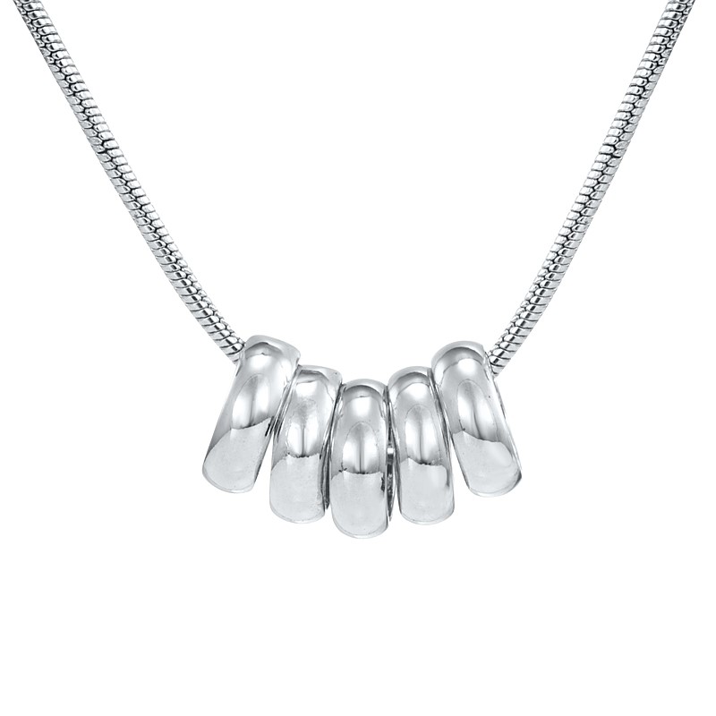 Rhodium Plated 5 Ring Lucky Charm Necklace