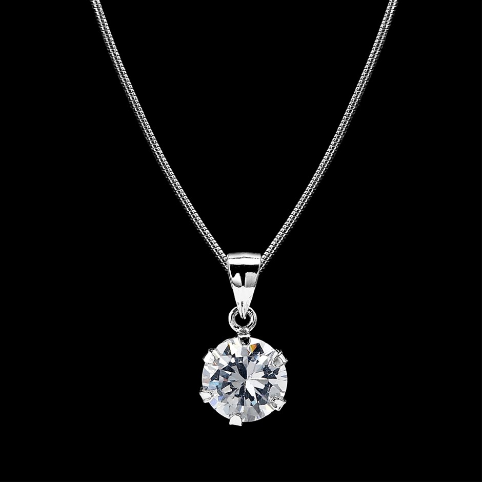 Solid 925 Sterling Silver 8mm Round Pendant Feat. a Crystal by Swarovski®