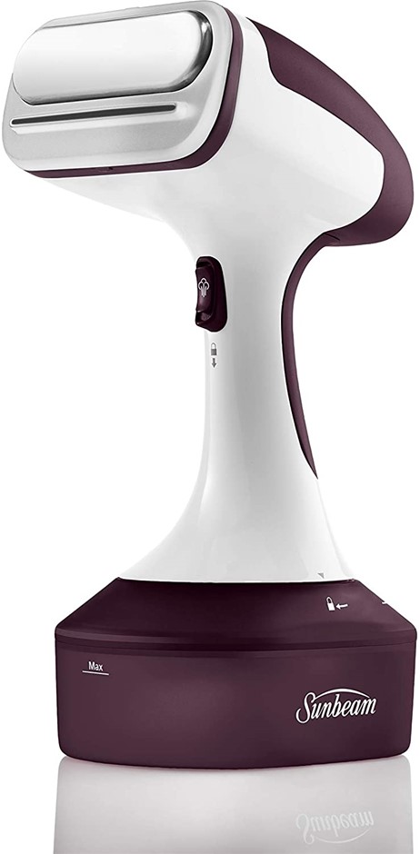 SUNBEAM Handheld Garment Steamer, Model SG1000, Maroon. NB: Used, no box.