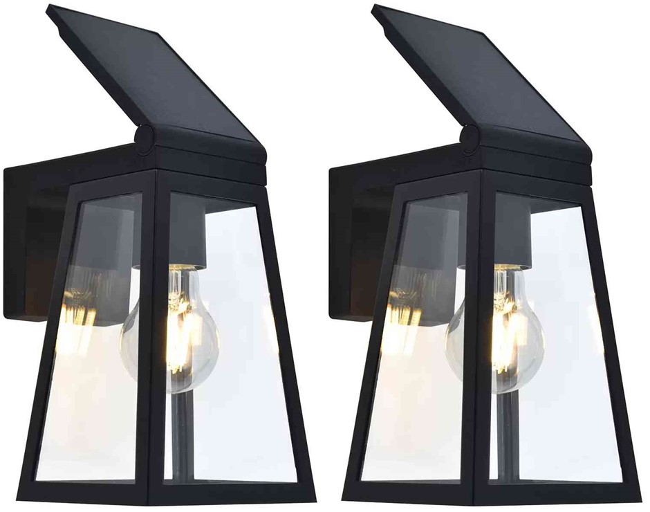 LUTEC 2-Piece Solar LED Coach Lights Wall-mount Lanterns. N.B: Damaged pack
