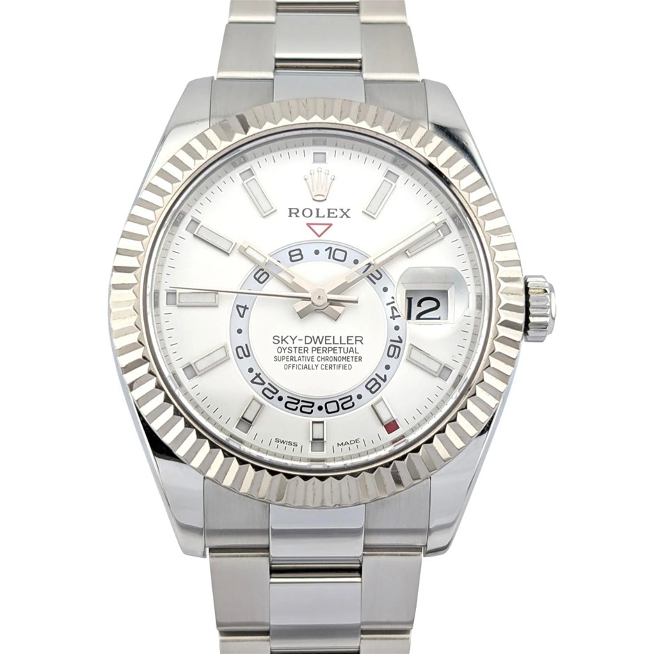 ROLEX SKY-DWELLER 42MM WHITE ROLESOR 326934 AUTOMATIC WHITE DIAL BXP & COA