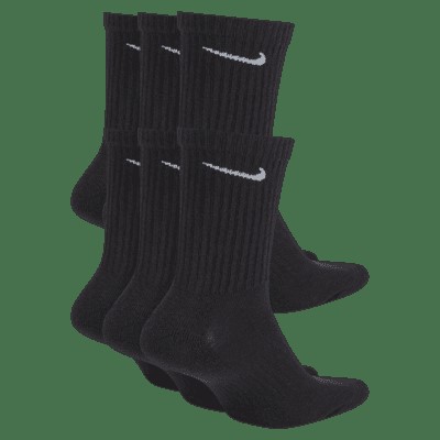 6 x NIKE Everyday Cushioned Crew Socks, Cotton, Black. Buyers Note - Disco