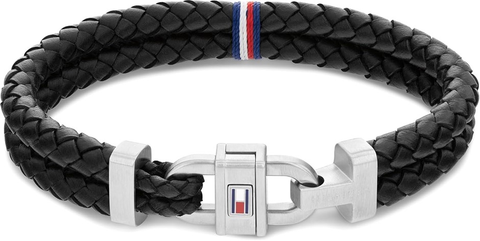 TOMMY HILFIGER Men's Stainless Steel & Black Leather & Multicolor Cord Leat