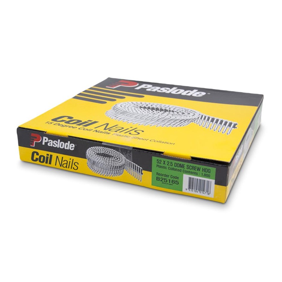 PASLODE 52mm x 2.5mm Screw Hot Dipped Galvanised Plastic Collated Dome Head