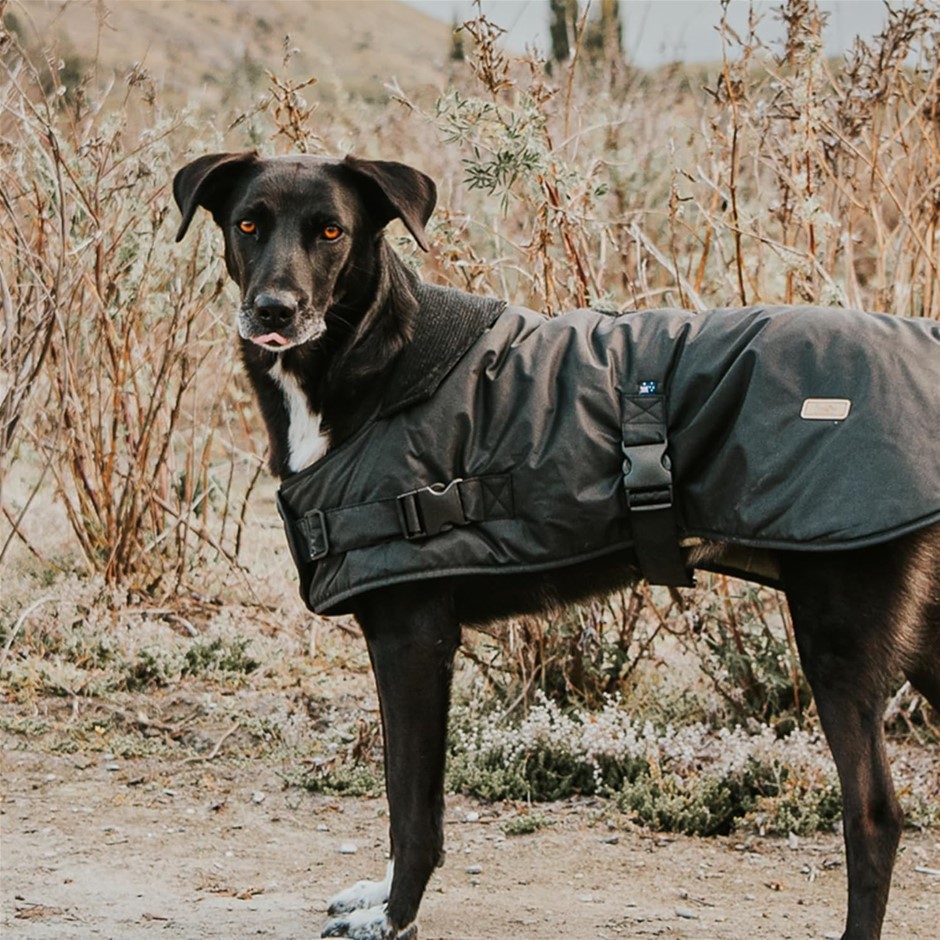 HUSKIMO 73cm Dog Coat Waxed Cotton Waterproof & Windproof Dog Jacket, Black
