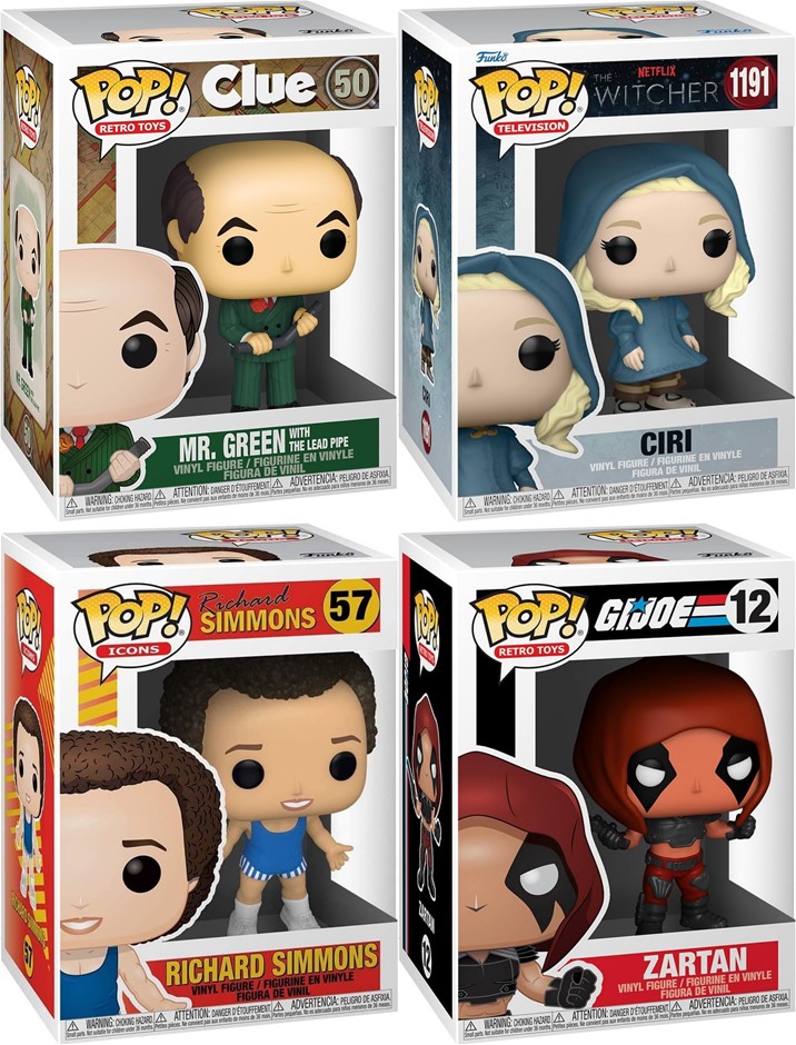 4 x FUNKO POP: Mr. Green with Lead Pipe (Clue), Ciri (The Witcher) 30 cm, R
