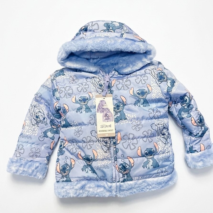 DISNEY Stich Kids' Reversible Jacket, Size 3T, Black/Blue.